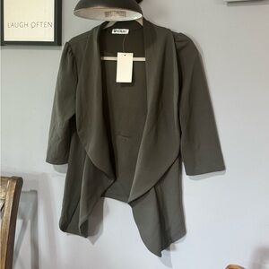 Doublju Olive Green Draped Open Front Blazer - Size L NWT